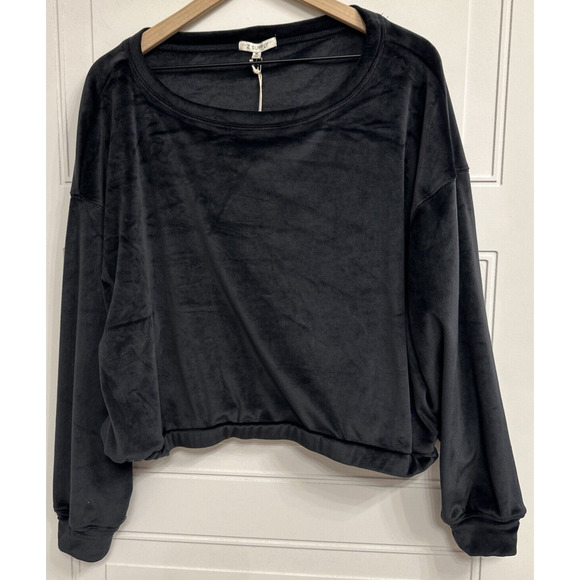 Z Supply Women Bodhi Velour Baggy Cropped Sweatshirt Black Medium Casual Sporty - Picture 2 of 11